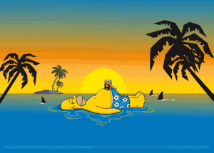 homer simpson liggend in zeewater op vakantie